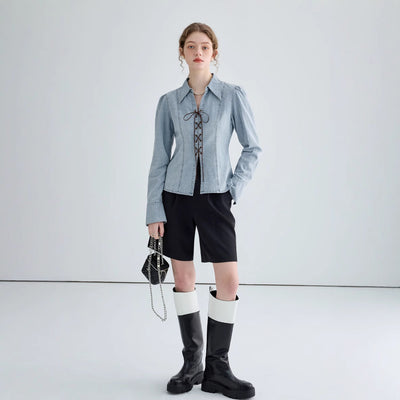 Veste chemise femme – Coupe cintrée – Devant lacé – Manches longues structurées