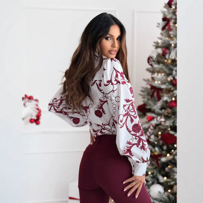 Chemise femme manches longues – Coupe cintrée – Imprimé élégant – Col lavallière
