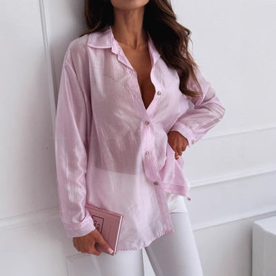 Chemise femme – Coupe oversize – Boutonnée – Détail strass – Tissu respirant