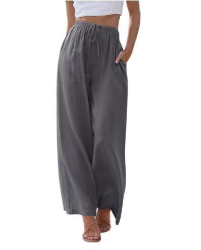 Pantalon femme large – Tissu respirant – Coupe décontractée – Taille à cordon – Poches