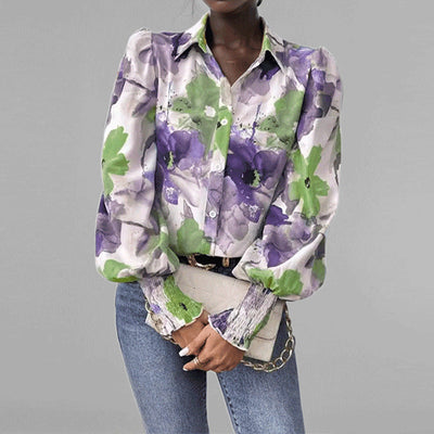 Chemise femme – Coupe oversize – Manches bouffantes – Imprimé floral – Tissu respirant