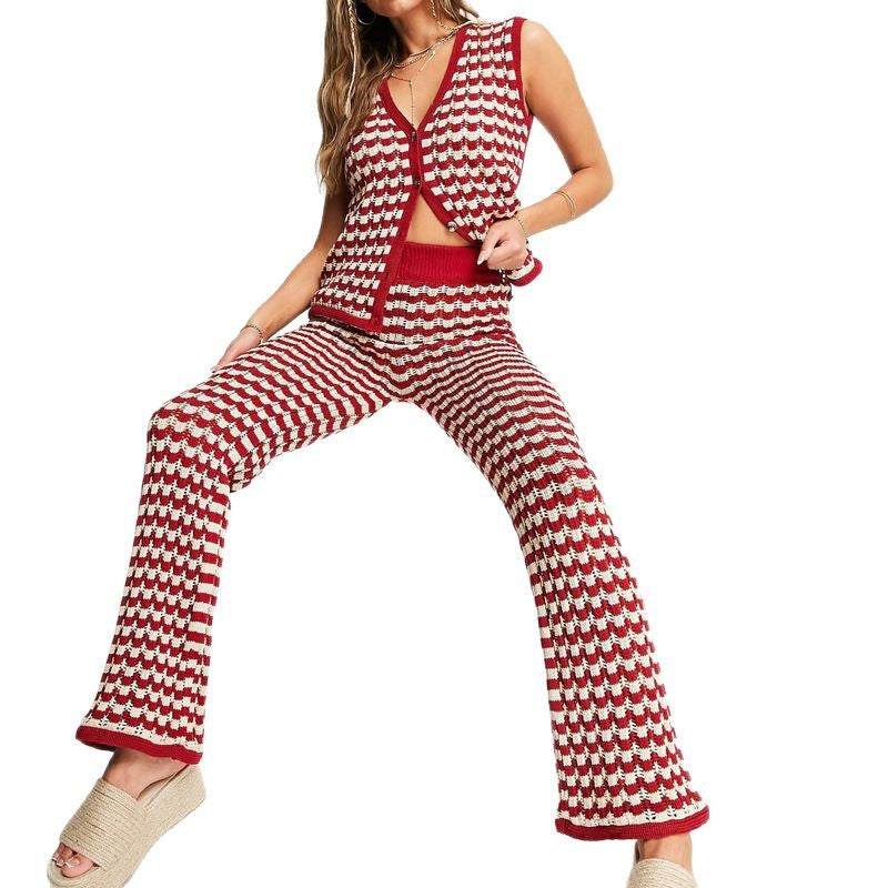 Ensemble Femme Gilet en Maille et Pantalon – Coupe Ample – Taille Élastique – Tissu Doux