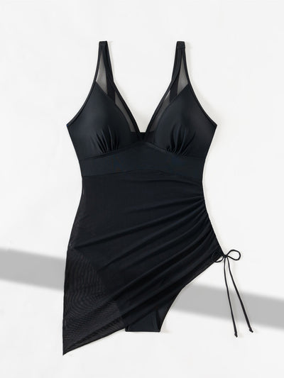Esmee | Maillot de bain gainant en résille avec sarong intégré