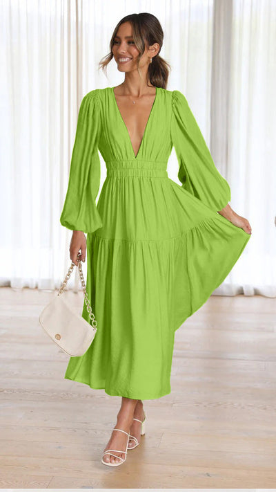Léonie - Maxi-Robe À Manches Ballon Et Décolleté En V