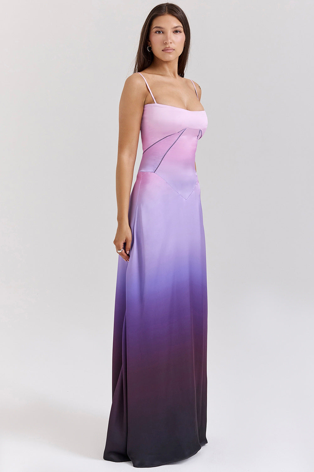 Robe de soirée femme – Coupe évasée longue – Bretelles fines – Taille ajourée