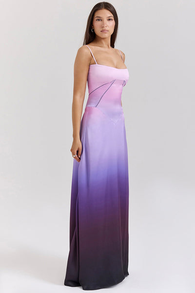 Robe de soirée femme – Coupe évasée longue – Bretelles fines – Taille ajourée