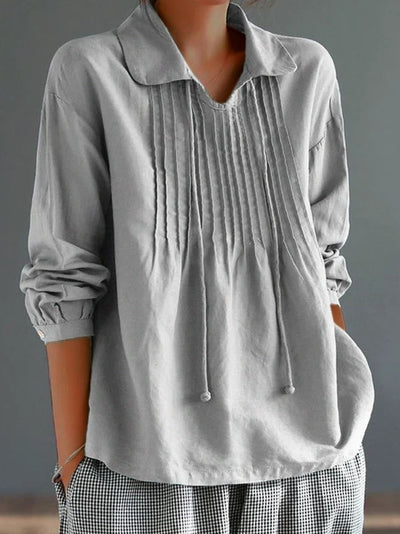 Chemise femme manches longues – Coupe ample – Fibres naturelles – Col plissé élégant