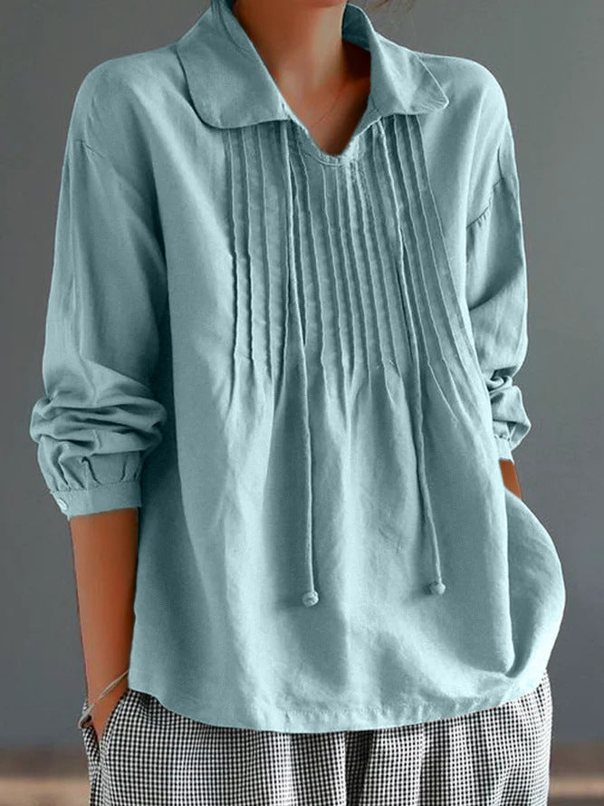 Chemise femme manches longues – Coupe ample – Fibres naturelles – Col plissé élégant