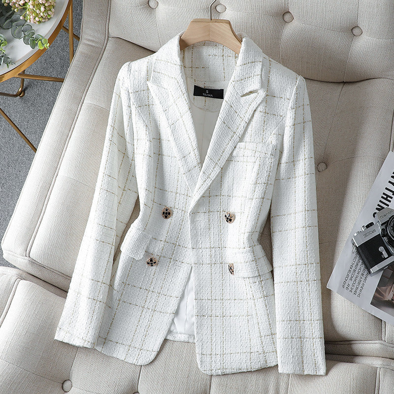 Blazer femme – Coupe cintrée – Tweed texturé – Boutonnage croisé – Détails élégants