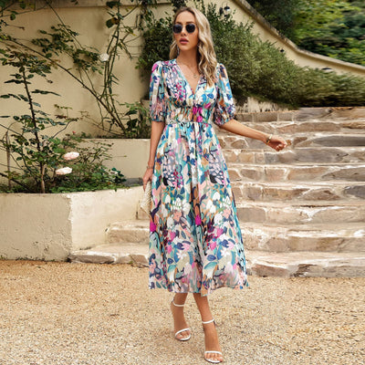 Hélène - Midi Robe Avec Ceinture À La Taille Et Motif Floral