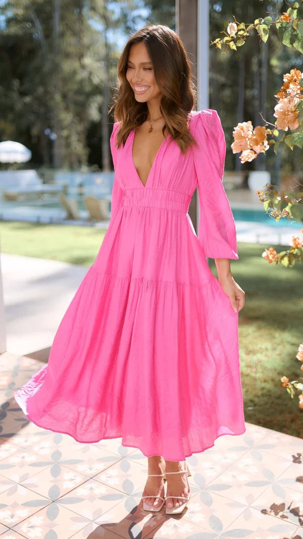 Léonie - Maxi-Robe À Manches Ballon Et Décolleté En V
