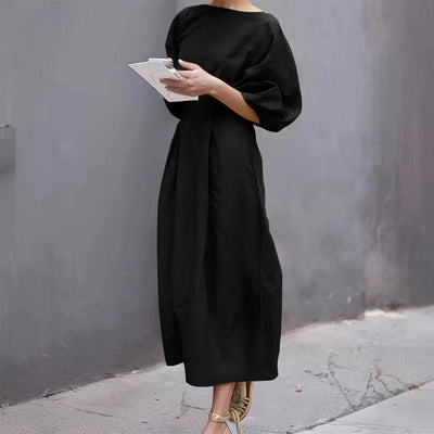 Robe longue femme – Coupe ample – Manches bouffantes – Tissu respirant – Col rond