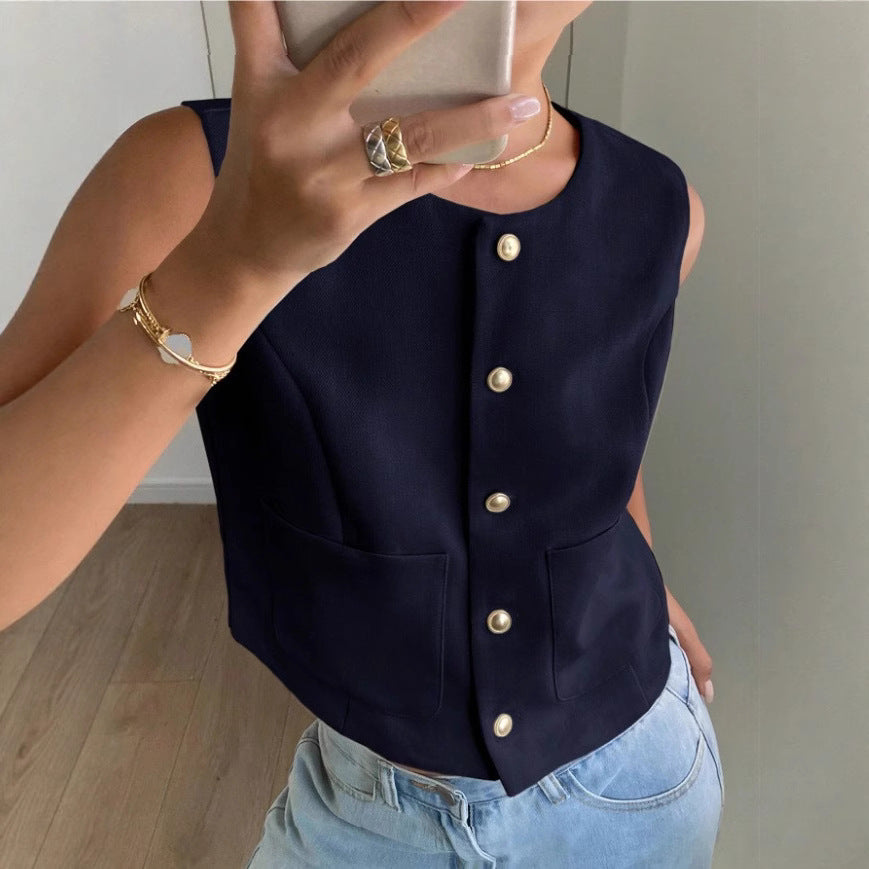 Gilet femme – Coupe structurée – Sans manches – Tissu respirant – Style décontracté