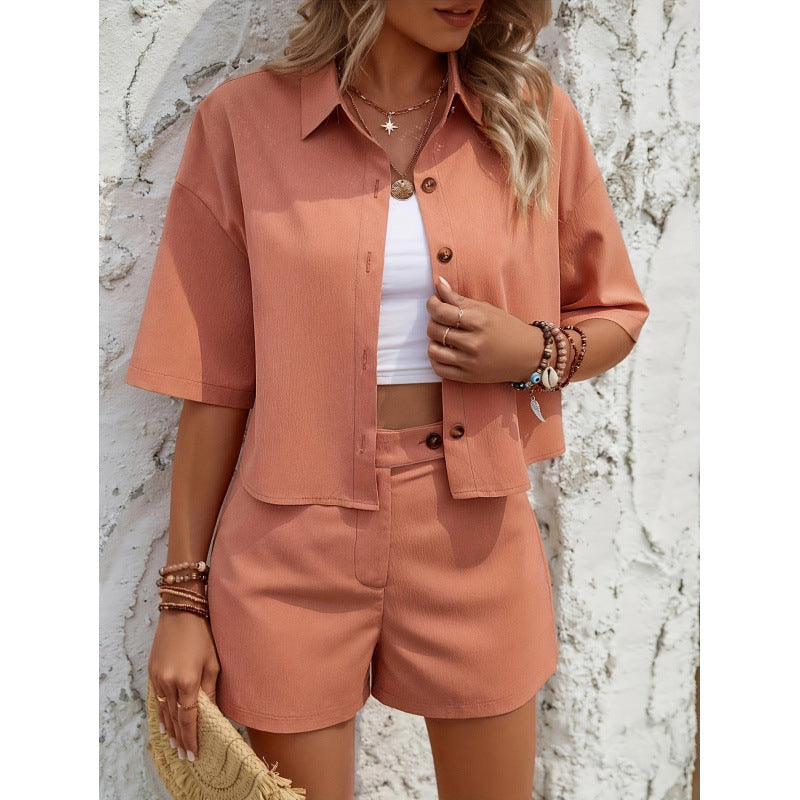 Ensemble Femme Chemise et Short – Coupe Décontractée – Tissu Léger Respirant – Style Chic Casual