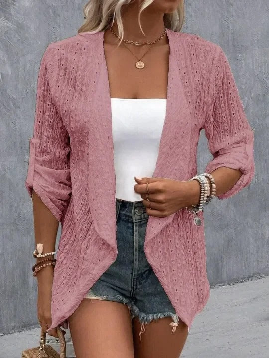 Cardigan pour femmes - Tricot crochet - Coupe décontractée - Ouvert sur le devant - Couche boho légère