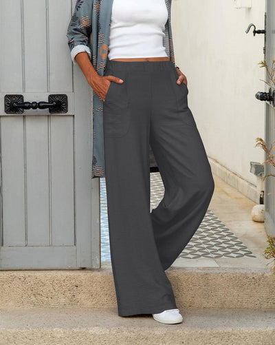 Pantalon large femme – Coupe ample – Taille élastique – Tissu fluide doux – Style décontracté