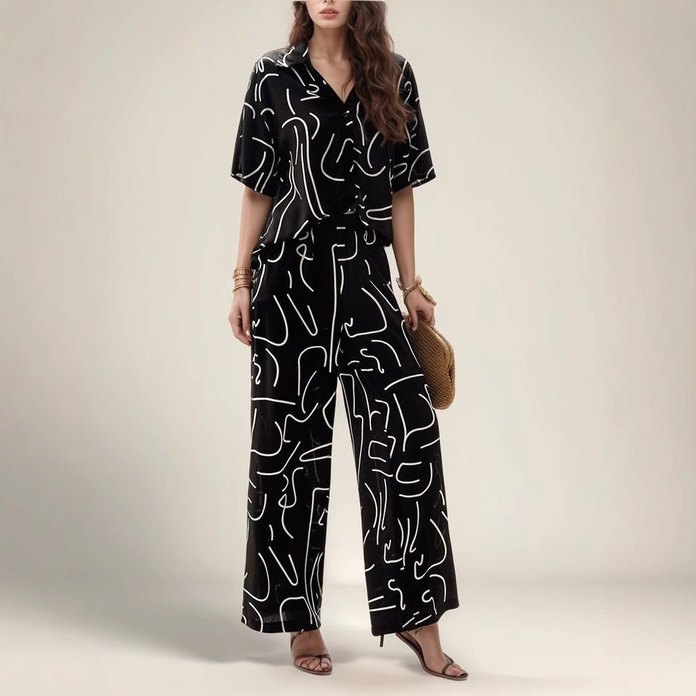 Blouse femme oversize – Tissu respirant – Manches courtes – Imprimé abstrait – Coupe fluide