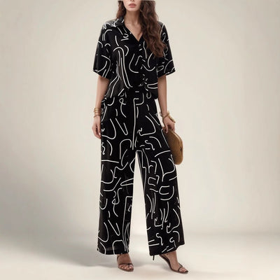 Blouse femme oversize – Tissu respirant – Manches courtes – Imprimé abstrait – Coupe fluide