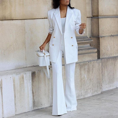 Ensemble Pantalon Blazer Femme – Coupe Décontractée – Pantalon Large – Tissu Lisse