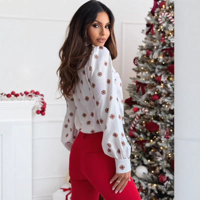 Chemise femme manches longues – Coupe cintrée – Imprimé élégant – Col lavallière
