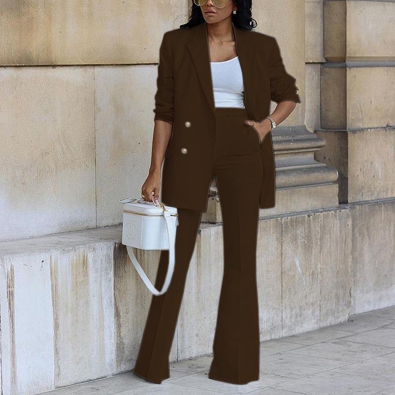 Ensemble Pantalon Blazer Femme – Coupe Décontractée – Pantalon Large – Tissu Lisse