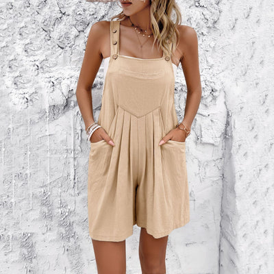 Combinaison Short Femme – Coupe Décontractée – Tissu Respirant – Bretelles Boutonnées