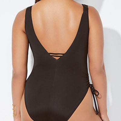 Maillot de bain 1 pièce femme – Décolleté plongeant – Fronces latérales ajustables
