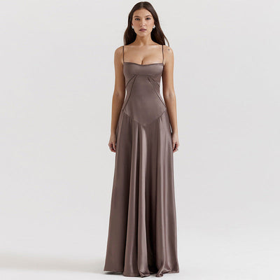 Robe de soirée femme – Coupe évasée longue – Bretelles fines – Taille ajourée