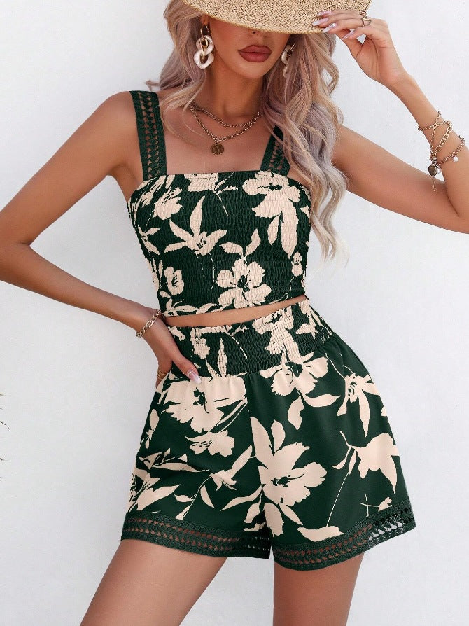 Ensemble Femme Débardeur et Short – Fibres Naturelles – Taille Smockée – Imprimé Fleuri