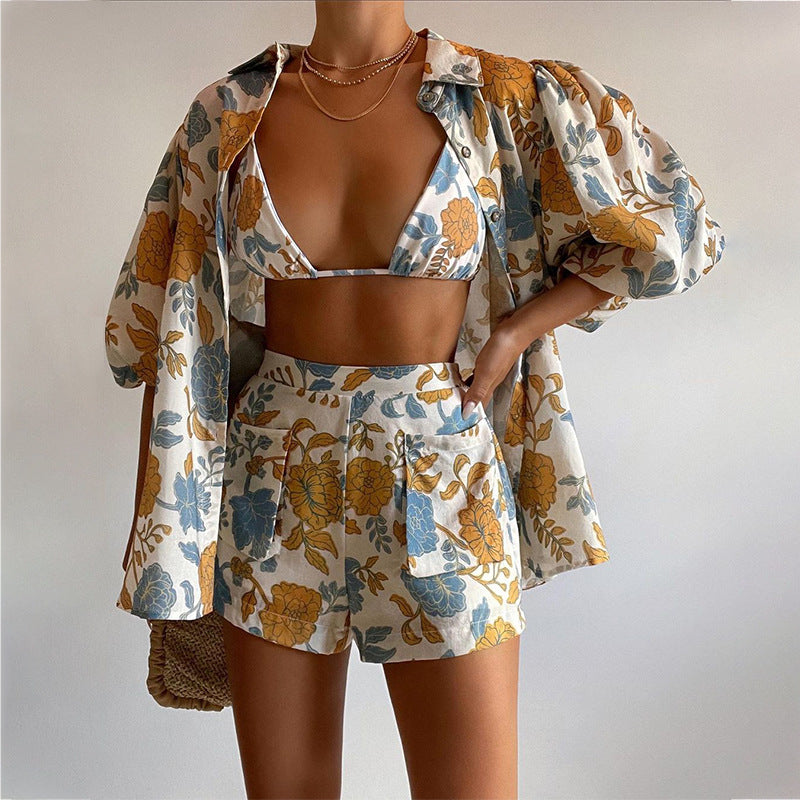 Short taille haute femme – Coupe décontractée – Tissu respirant – Motif floral élégant