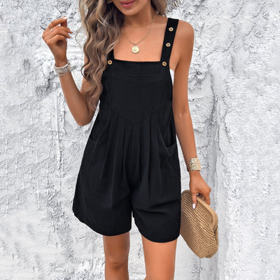 Combinaison Short Femme – Coupe Décontractée – Tissu Respirant – Bretelles Boutonnées