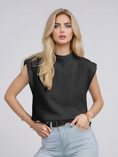 Débardeur Femme Col Roulé – Maille Douce – Coupe Ample – Texture Côtelée