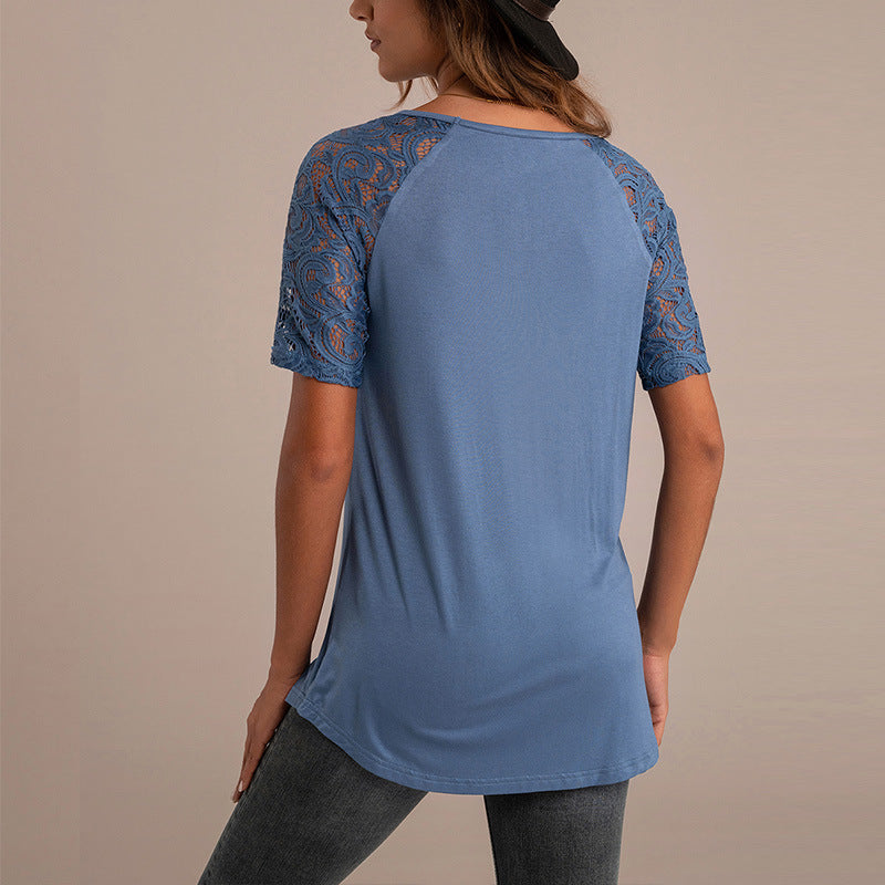 Haut polaire femme – Coupe décontractée – Manches en dentelle – Maille douce – Longueur hanches