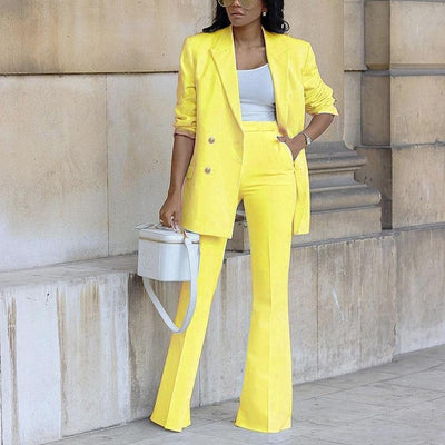 Ensemble Pantalon Blazer Femme – Coupe Décontractée – Pantalon Large – Tissu Lisse