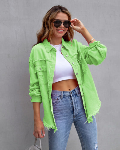 Veste en jean femme – Coupe oversize – Délavage effet usé – Longueur mi-hanches