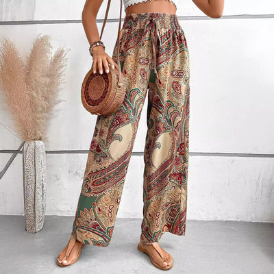 Pantalon Femme Large – Taille Élastique – Tissu Respirant – Coupe Décontractée – Imprimé Bohème