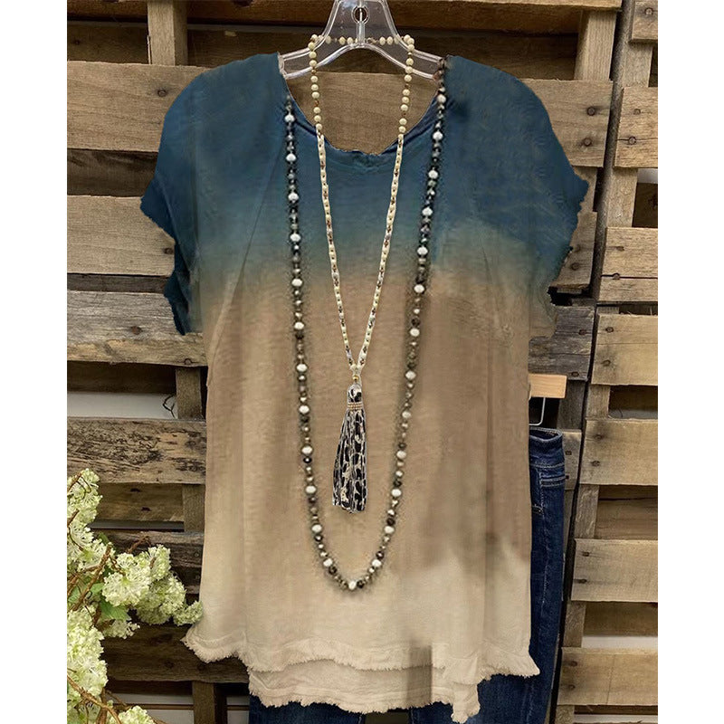 T-shirt femme – Coupe décontractée – Dégradé tendance – Maille douce respirante