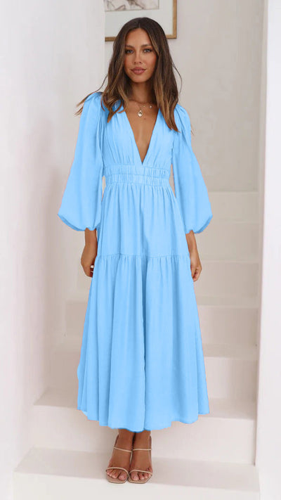 Léonie - Maxi-Robe À Manches Ballon Et Décolleté En V
