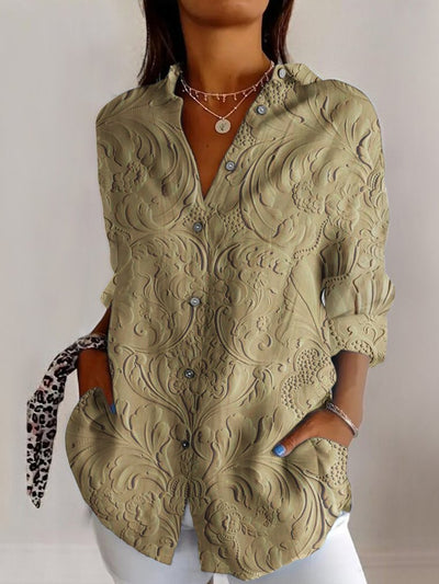 Chemise femme – Coupe décontractée – Tissu respirant – Manches longues – Motifs embossés