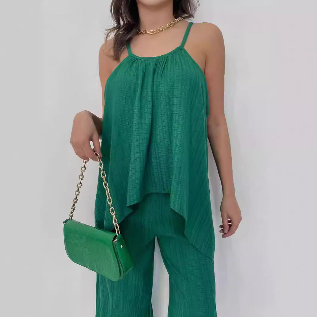 Ensemble Femme Top Dos Nu Asymétrique Fluide – Pantalon Large Taille Haute