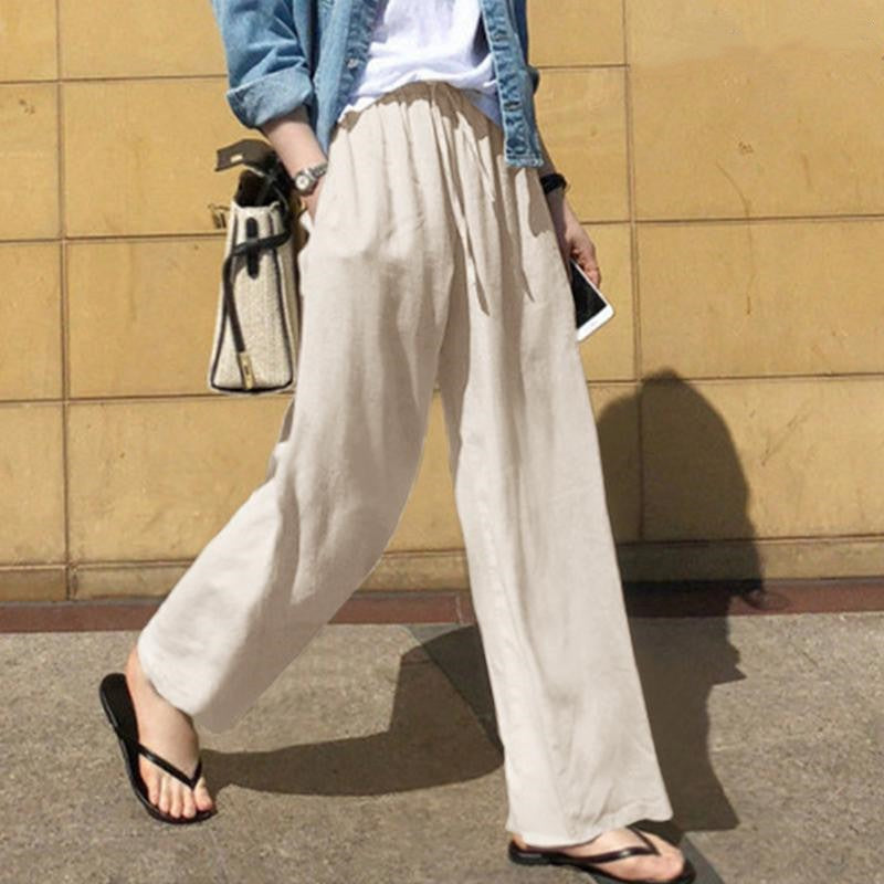 Pantalon Femme Large – Coupe Ample – Tissu Respirant – Taille Élastique avec Cordon