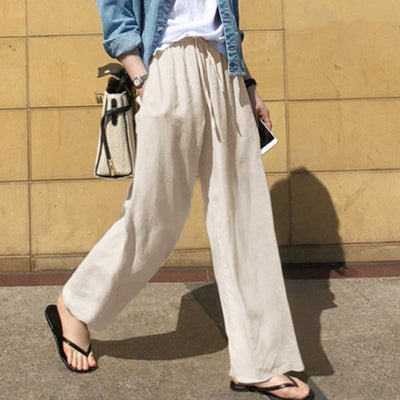 Pantalon Femme Large – Coupe Ample – Tissu Respirant – Taille Élastique avec Cordon