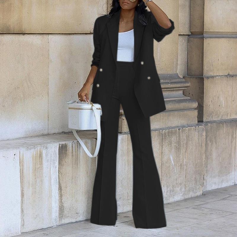 Ensemble Pantalon Blazer Femme – Coupe Décontractée – Pantalon Large – Tissu Lisse
