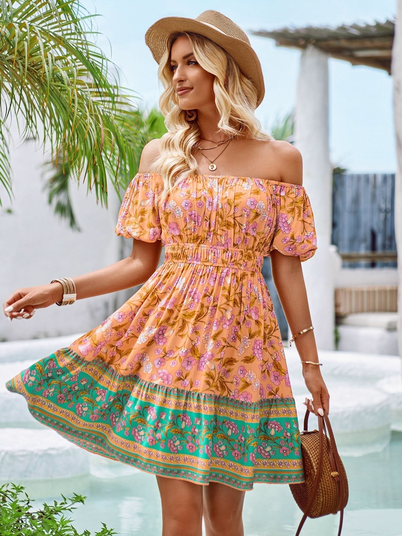 Morgane™| Robe imprimée à épaules dénudées
