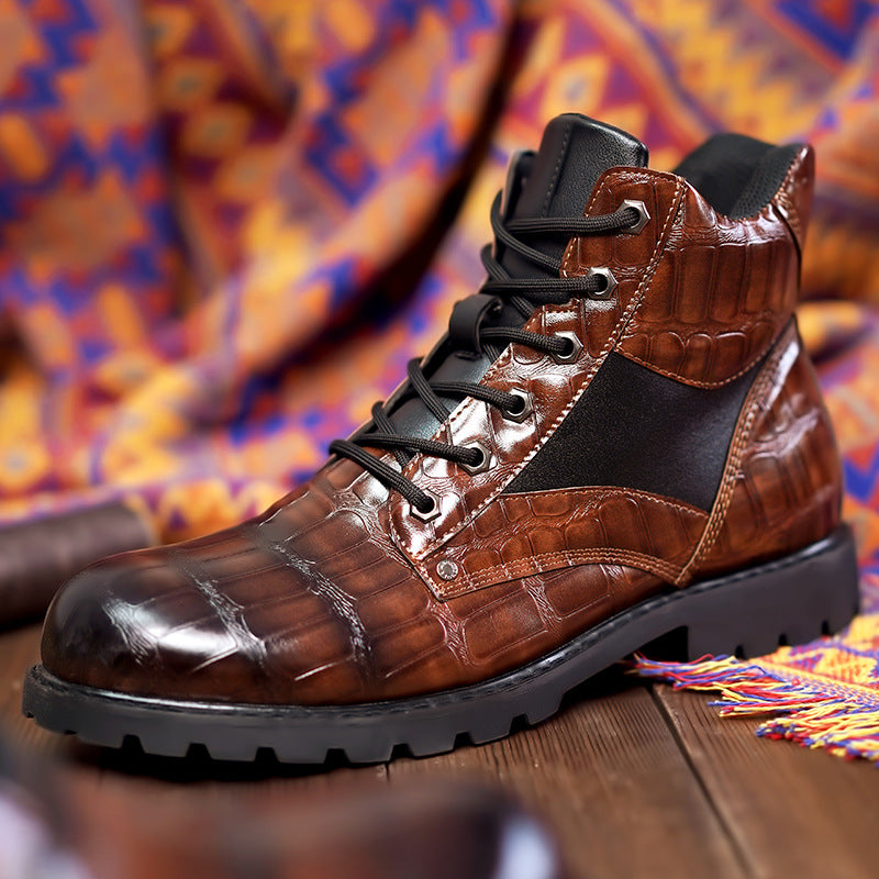 Bottes en Cuir Crocodile Luxueuses à Coupe Large