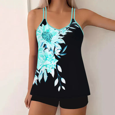 Tankini femme – Ensemble 2 pièces – Décolleté en V – Bretelles fines – Coupe confortable