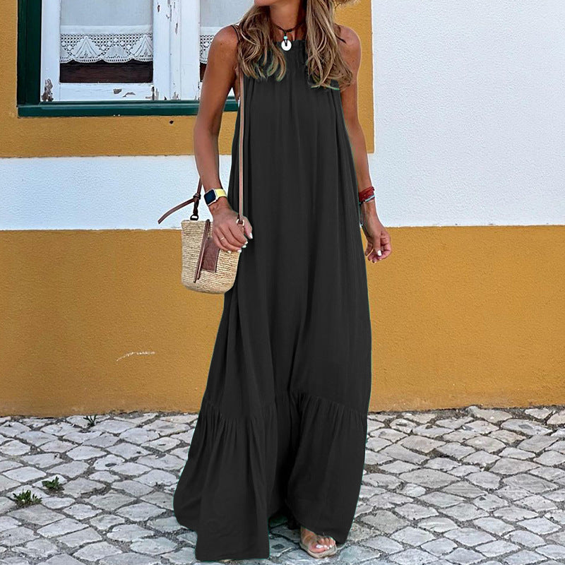 Robe longue femme – Col halter sans manches – Coupe fluide – Fibres naturelles