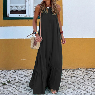 Robe longue femme – Col halter sans manches – Coupe fluide – Fibres naturelles