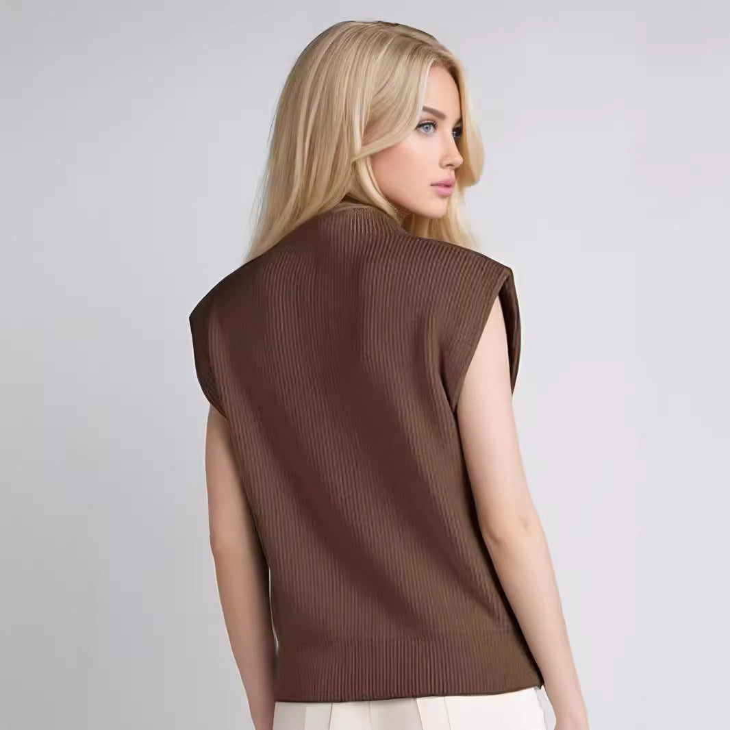 Débardeur Femme Col Roulé – Maille Douce – Coupe Ample – Texture Côtelée
