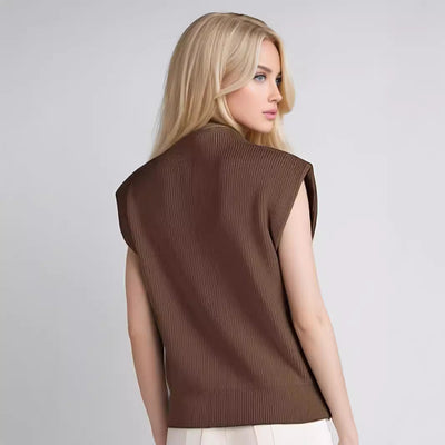 Débardeur Femme Col Roulé – Maille Douce – Coupe Ample – Texture Côtelée